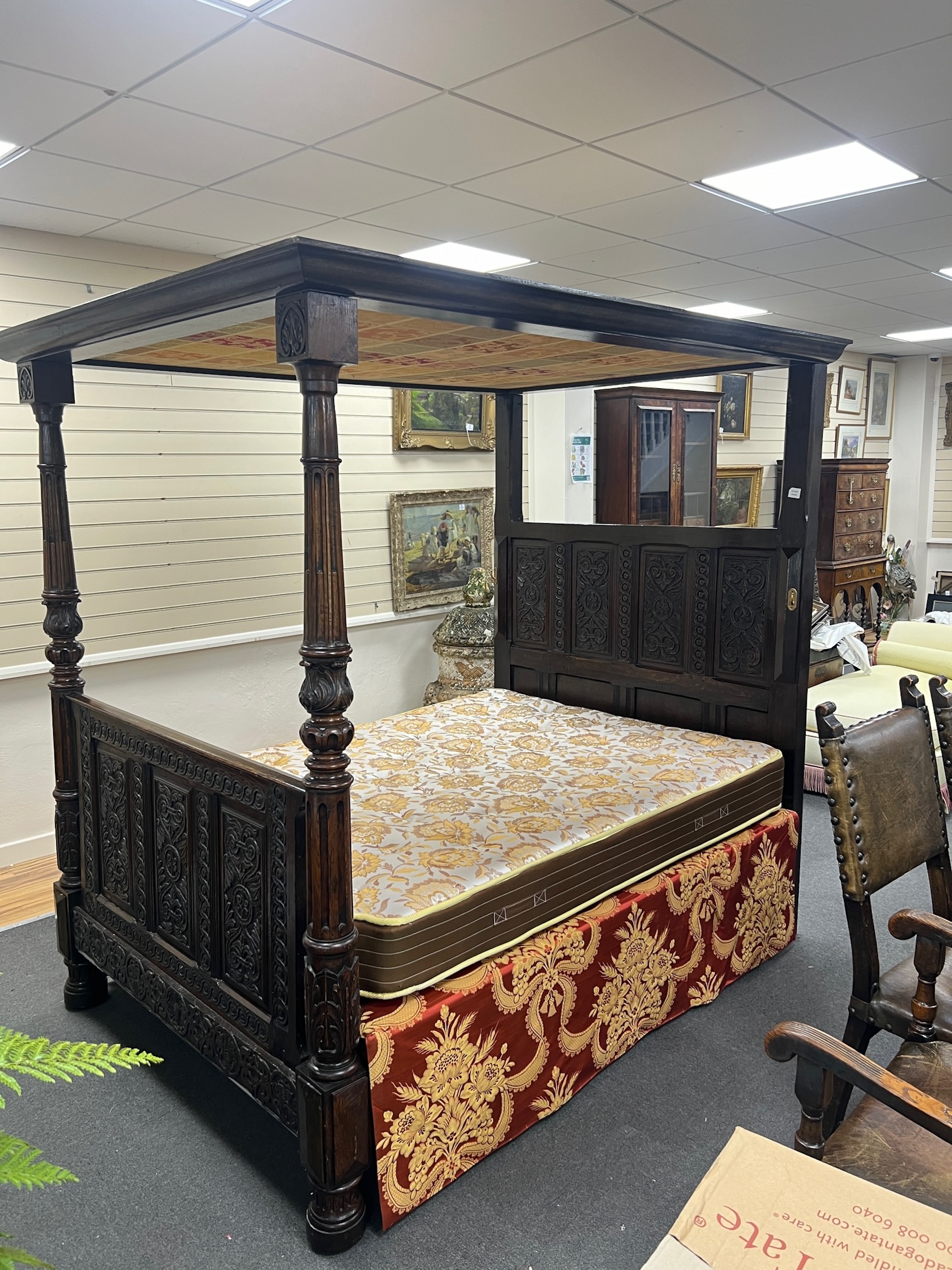 A 17th century and later oak full tester bedstead